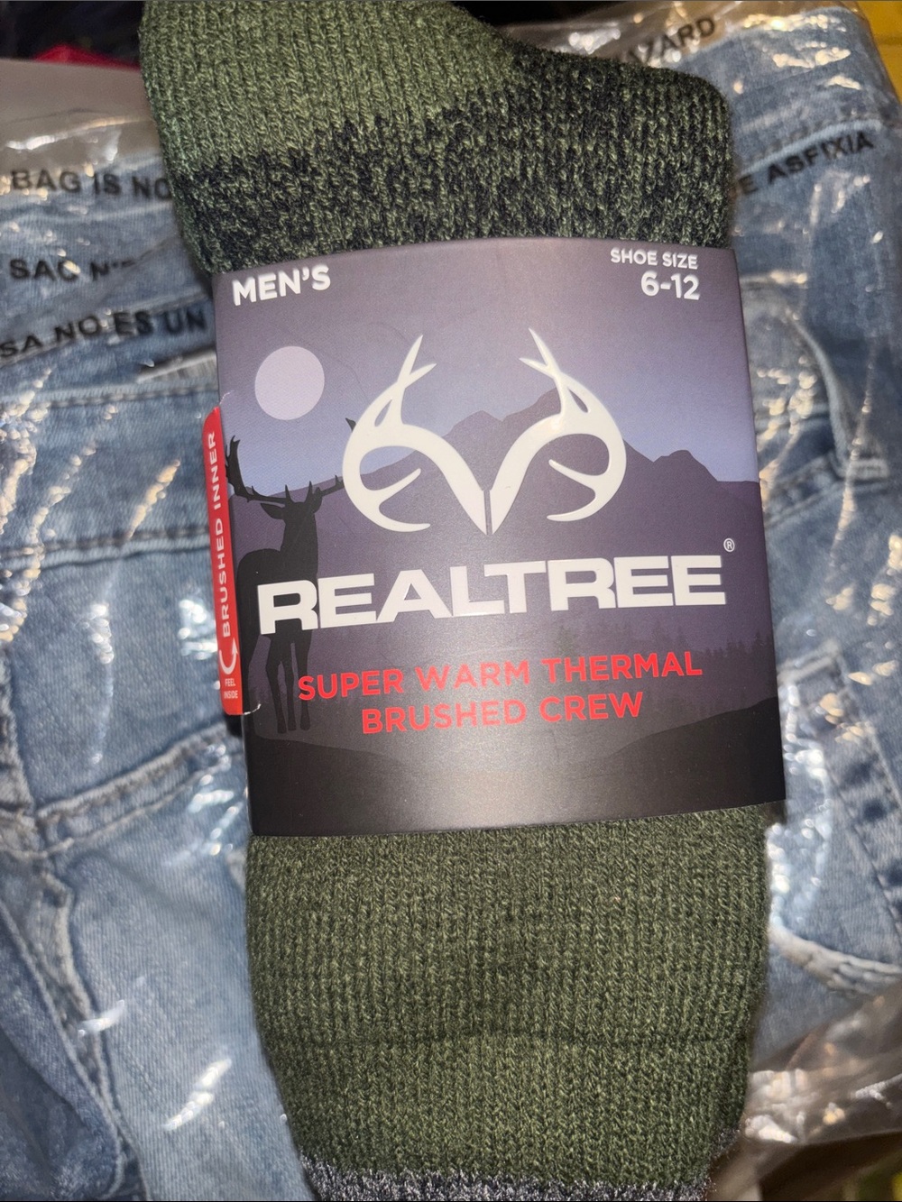 Realtree Olive Green Thermal Brushed Crew Socks